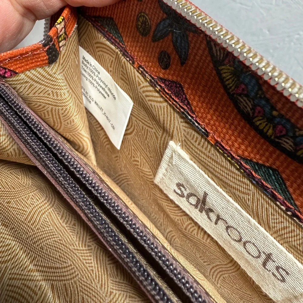 Sakroots Orange printed trifold large wallet like new bohemian coated canvas